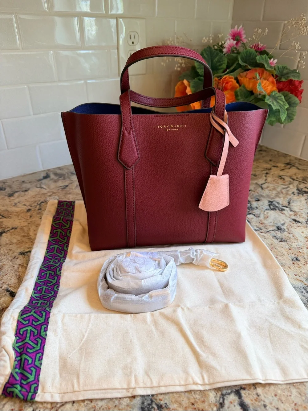 Tory Burch Perry Small Triple-Compartment Tote Bag - Burgundy
